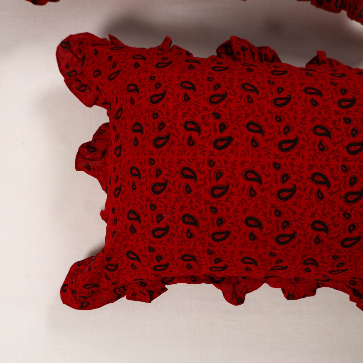 Buy Red Set of 2 Bagh Block Print Cotton Frill Pillow Covers