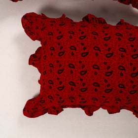 Buy Red Set of 2 Bagh Block Print Cotton Frill Pillow Covers