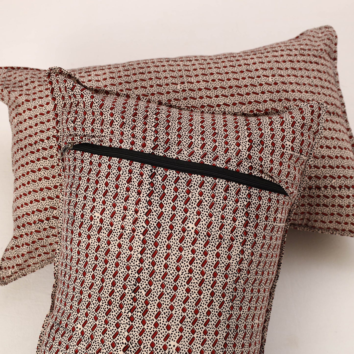 Set of 2 Red Bagh Block Print Cotton Pillow Covers