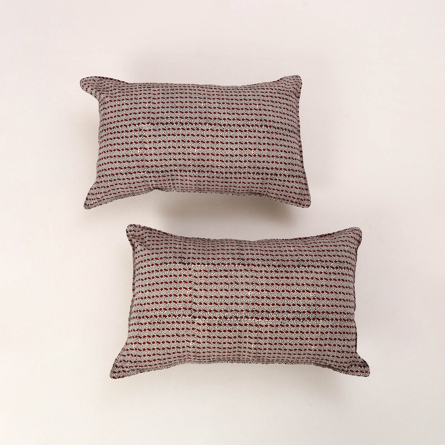 Set of 2 Red Bagh Block Print Cotton Pillow Covers