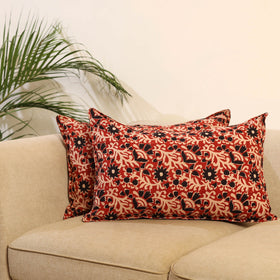 Buy Set of 2 Red Bagru Block Print Cotton Pillow Covers