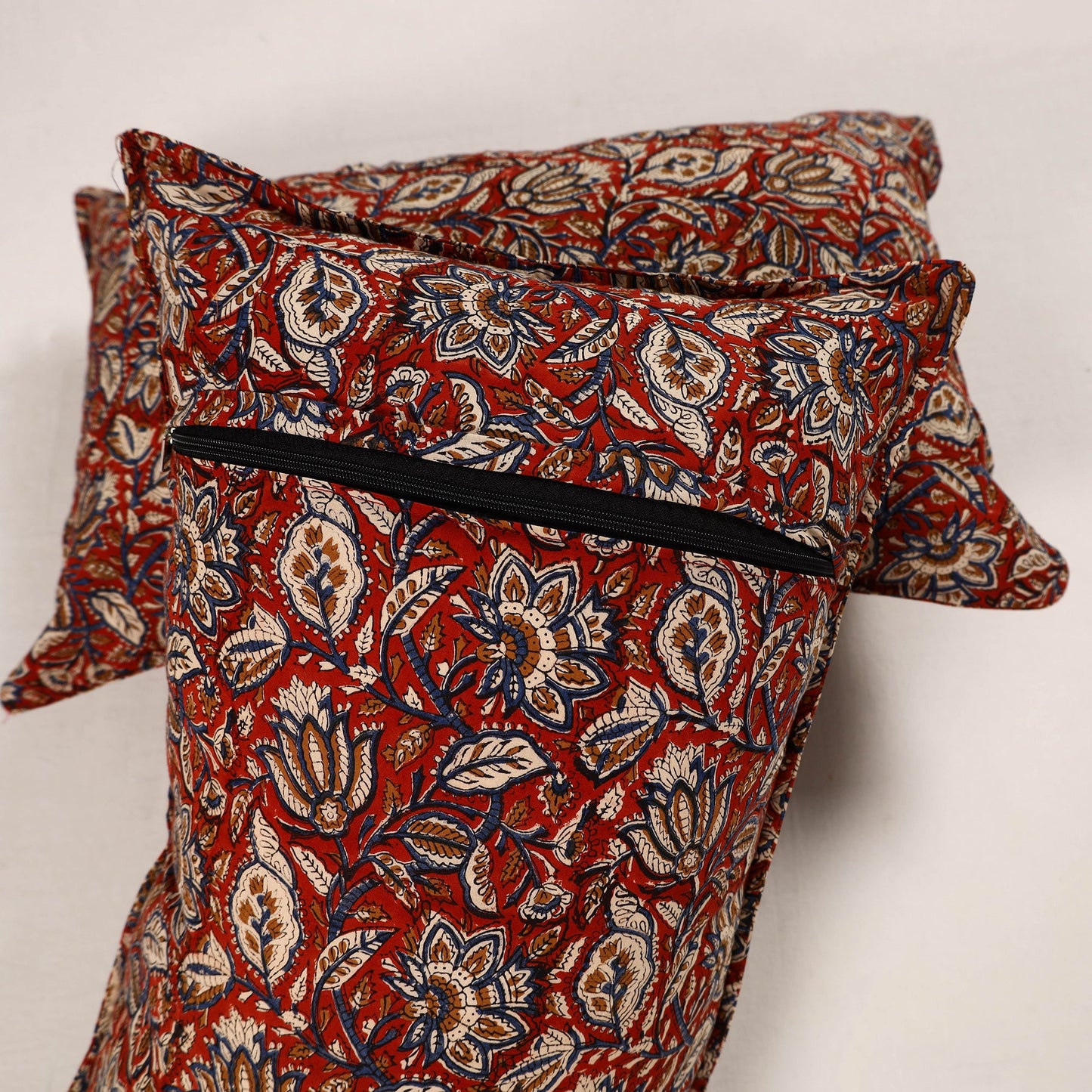 Red - set of 2 bagru cotton pillow covers 25 - handcrafted
