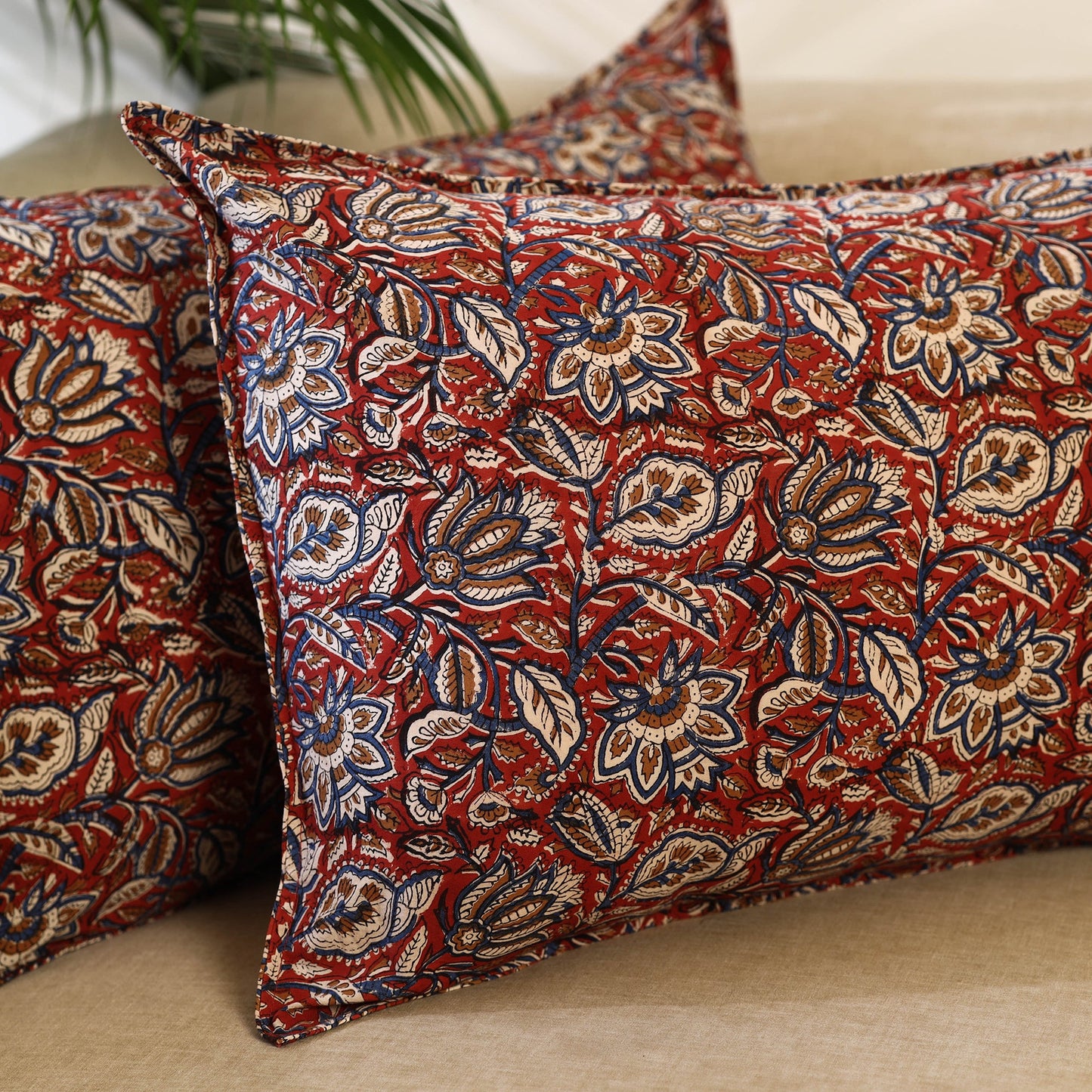 Buy Set of 2 Red Bagru Block Print Cotton Pillow Covers