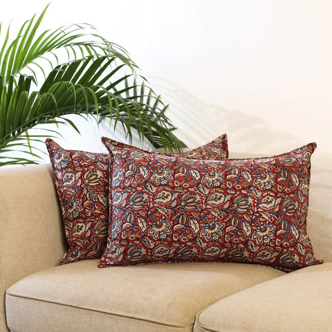 Buy Set of 2 Red Bagru Block Print Cotton Pillow Covers