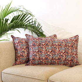 Buy Set of 2 Red Bagru Block Print Cotton Pillow Covers