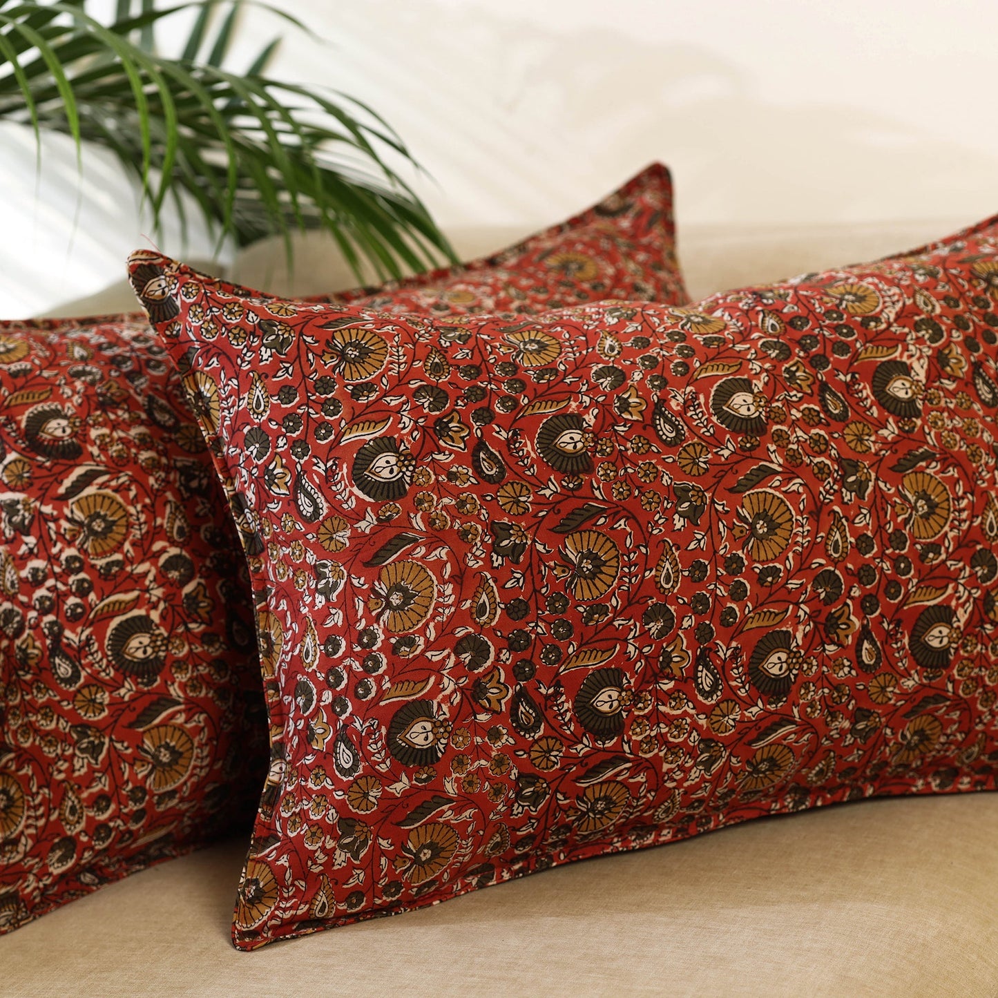 Buy Set of 2 Red Bagru Block Print Cotton Pillow Covers