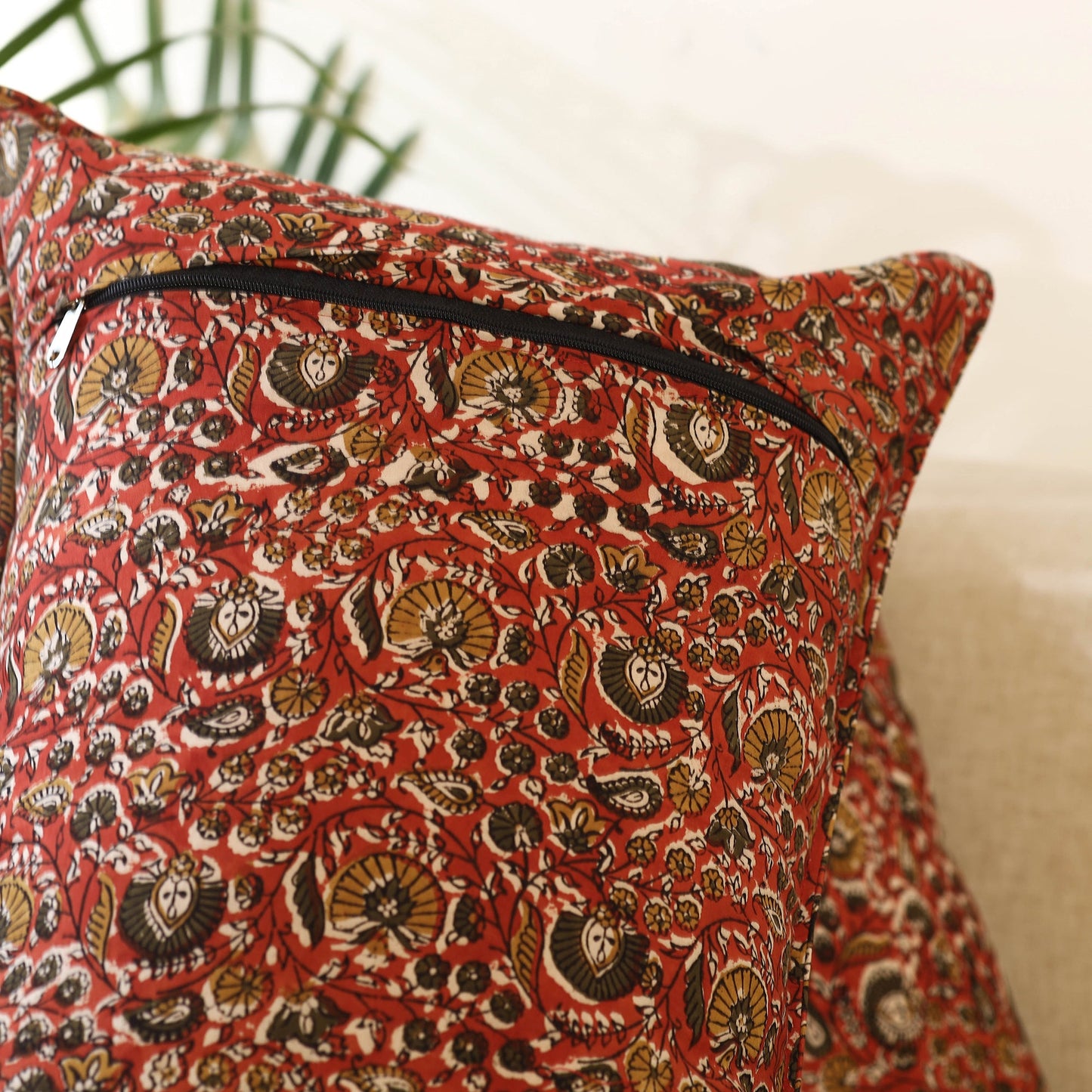 Buy Set of 2 Red Bagru Block Print Cotton Pillow Covers