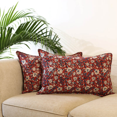 Buy Set of 2 Red Bagru Block Print Cotton Pillow Covers