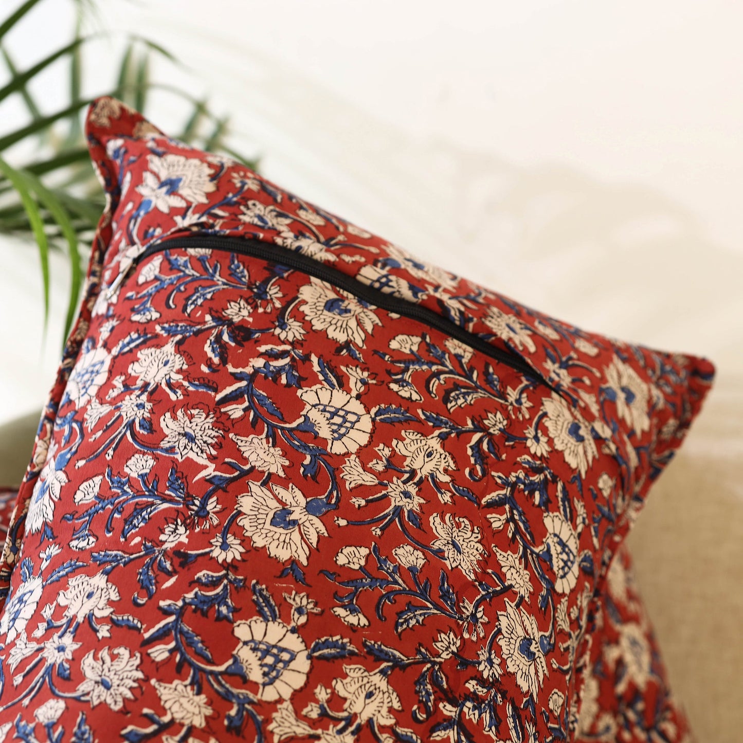 Buy Set of 2 Red Bagru Block Print Cotton Pillow Covers