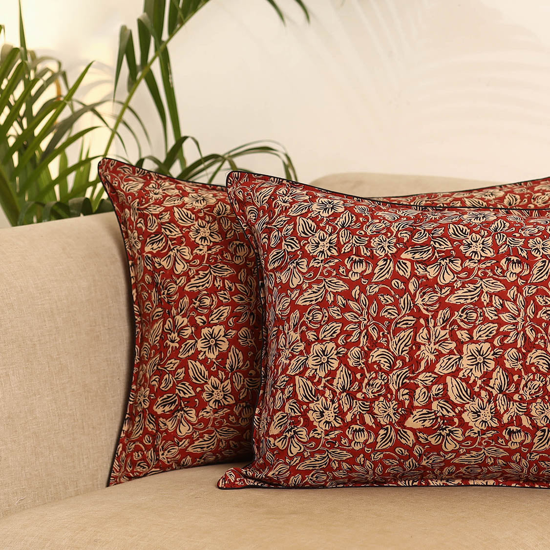 Red - set of 2 bagru hand pillow covers 11 - handcrafted