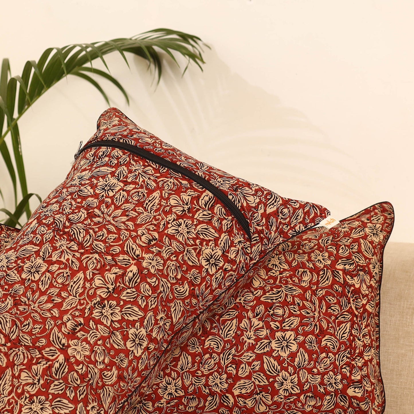 Red - set of 2 bagru hand pillow covers 11 - handcrafted