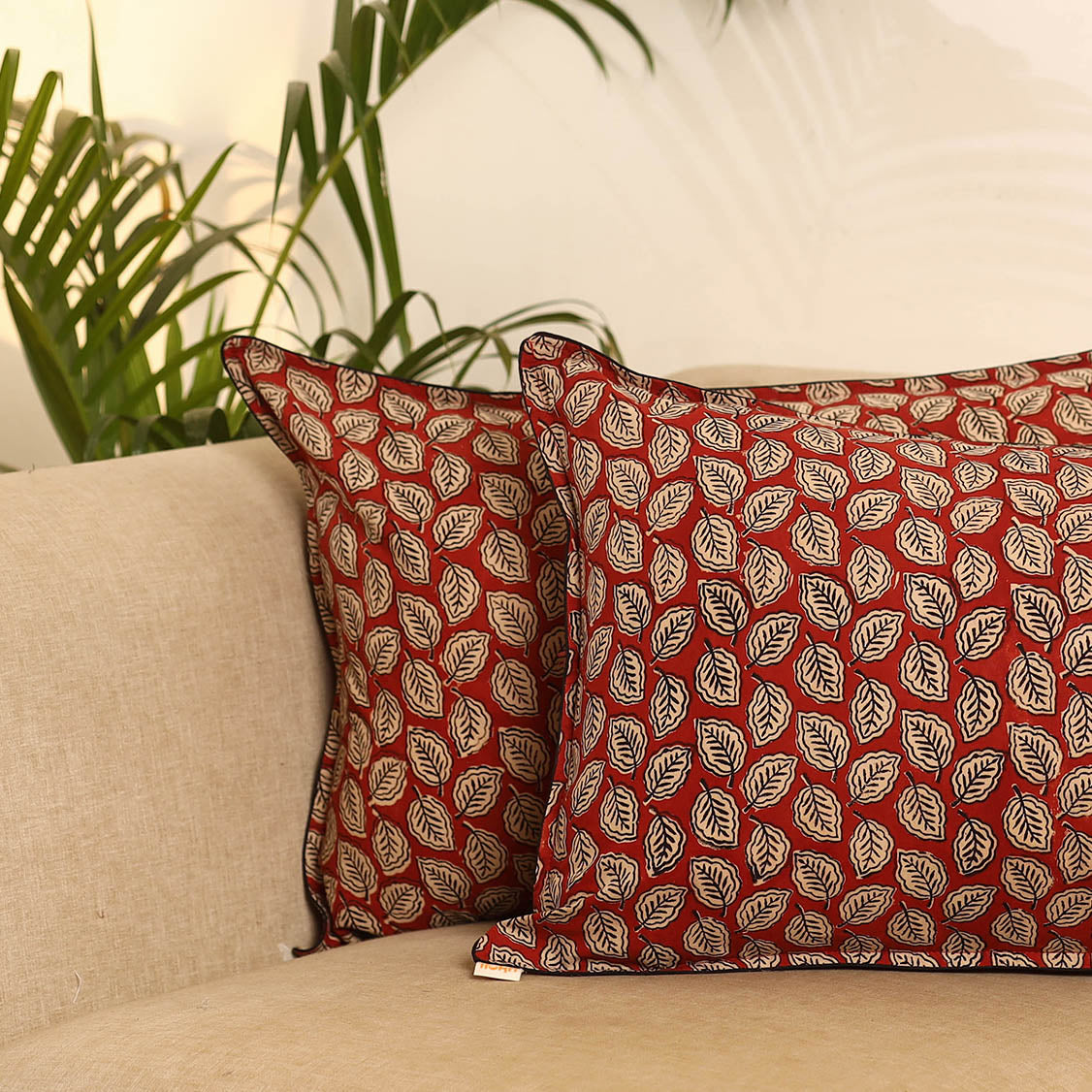 Red - set of 2 bagru hand pillow covers 14 - handcrafted
