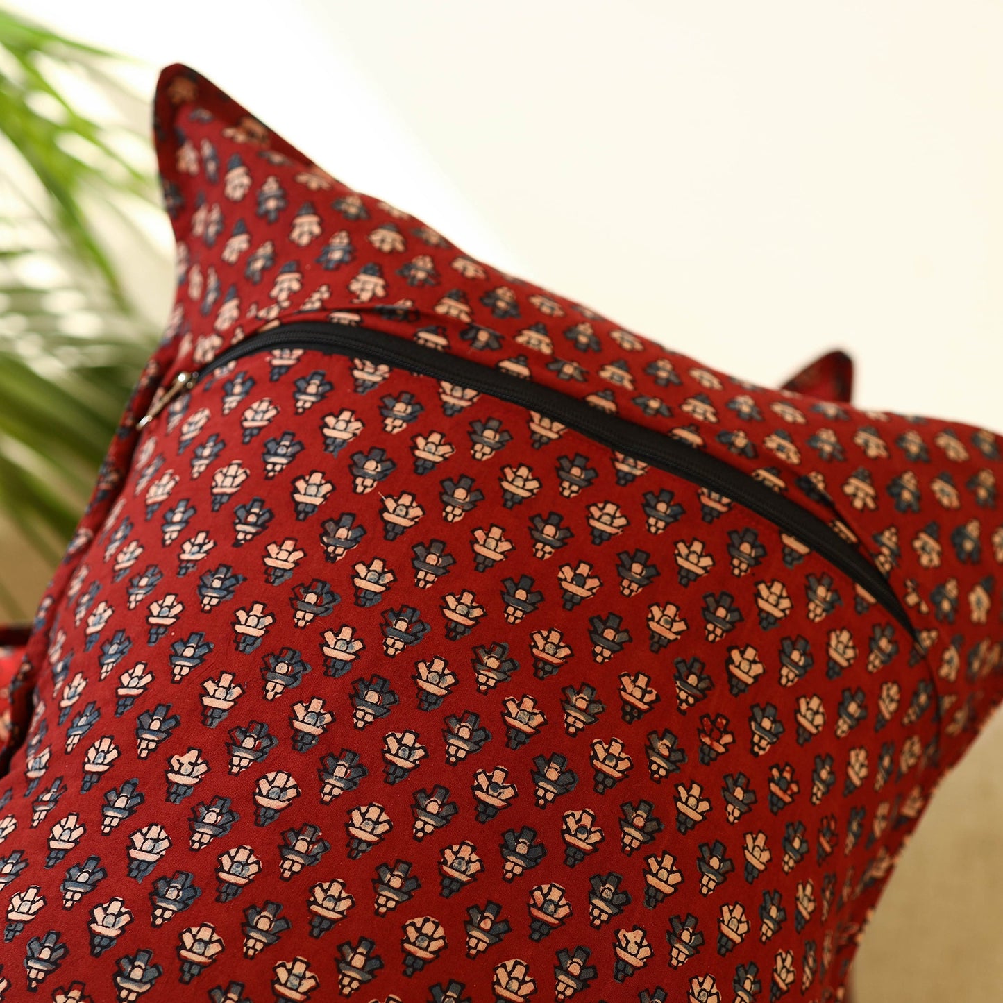 Buy Set of 2 Red Ajrakh Block Print Cotton Pillow Covers