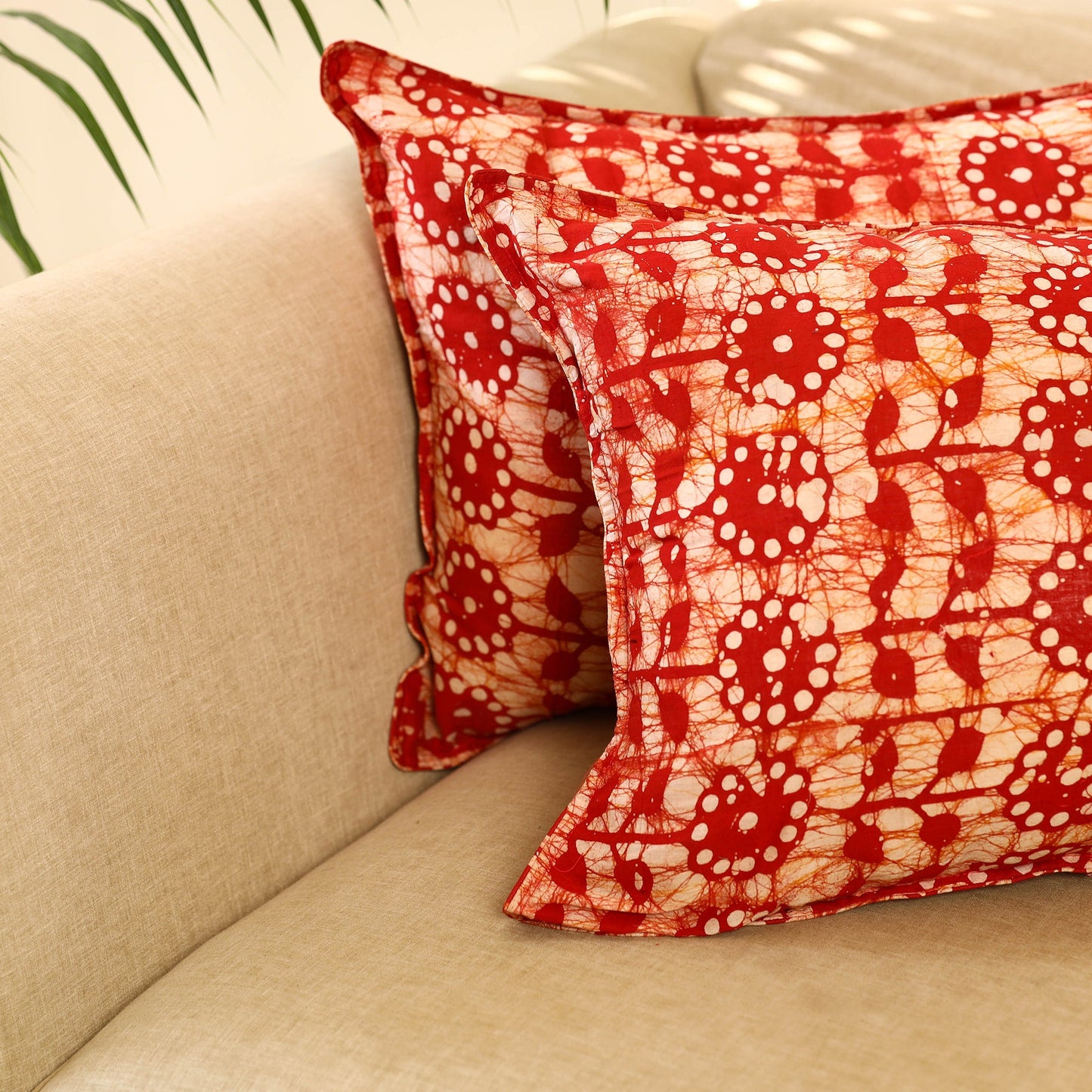 Buy Set of 2 Red Hand Batik Print Cotton Pillow Covers