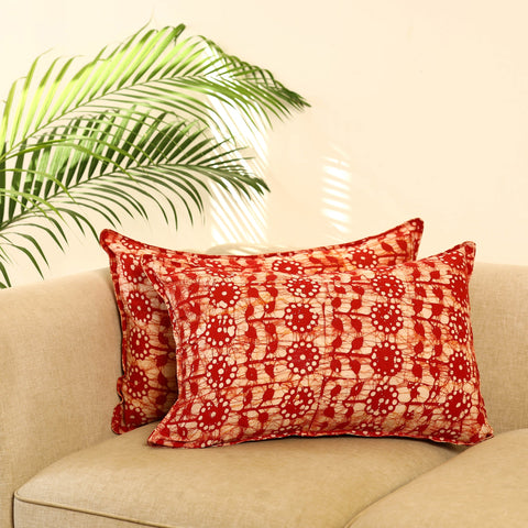 Buy Set of 2 Red Hand Batik Print Cotton Pillow Covers