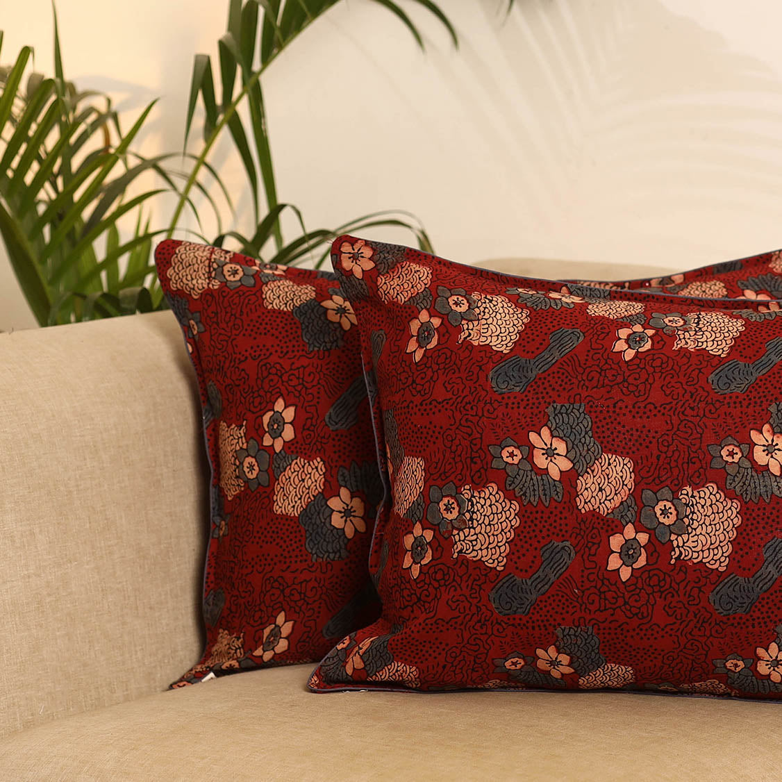Red - set of 2 hand pillow covers 22 - handcrafted