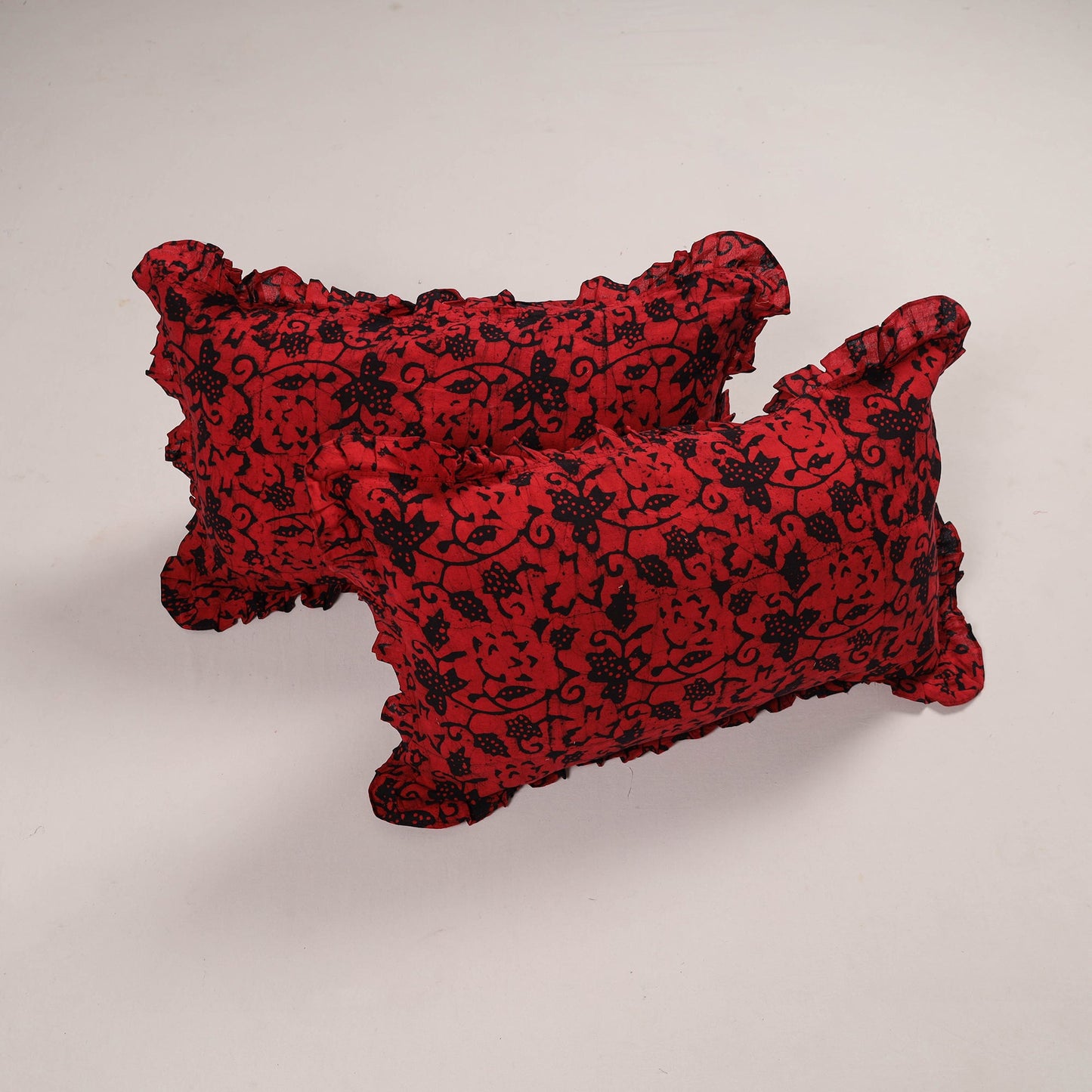 Buy Set of 2 Red Handcrafted Cotton Frill Pillow Covers