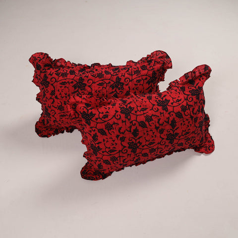 Buy Set of 2 Red Handcrafted Cotton Frill Pillow Covers