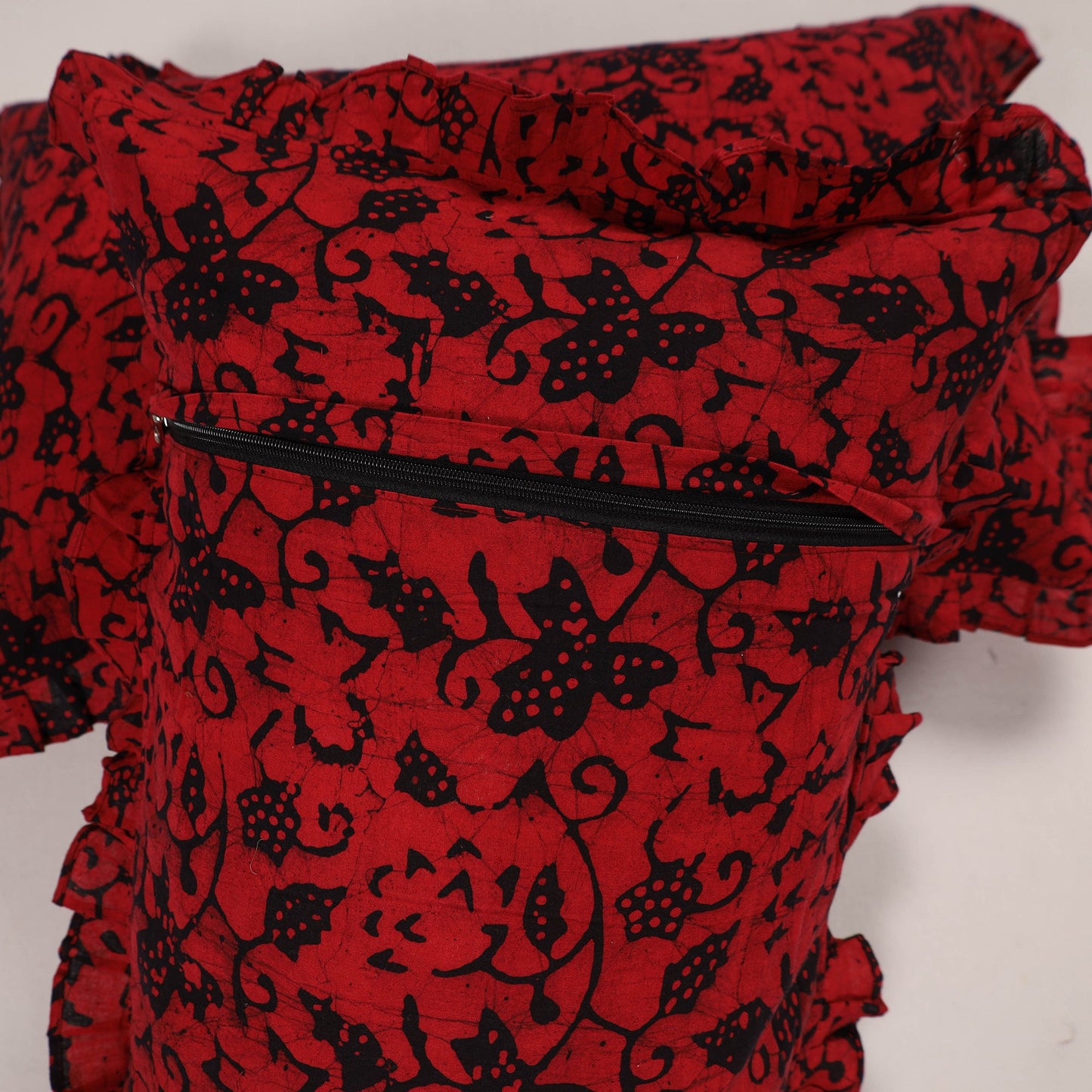 Buy Set of 2 Red Handcrafted Cotton Frill Pillow Covers