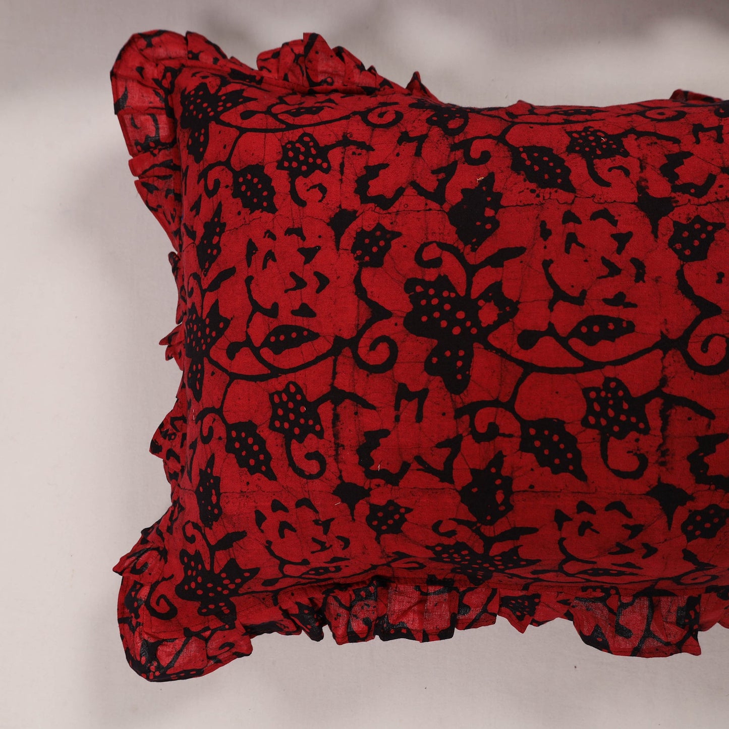 Buy Set of 2 Red Handcrafted Cotton Frill Pillow Covers