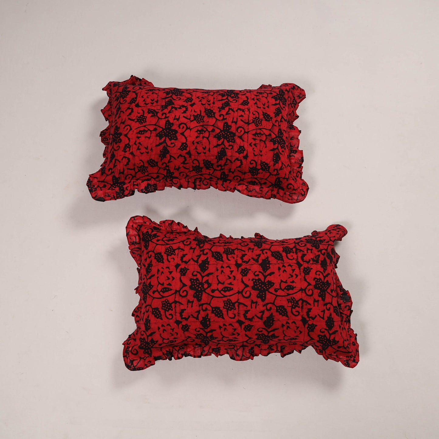 Buy Set of 2 Red Handcrafted Cotton Frill Pillow Covers