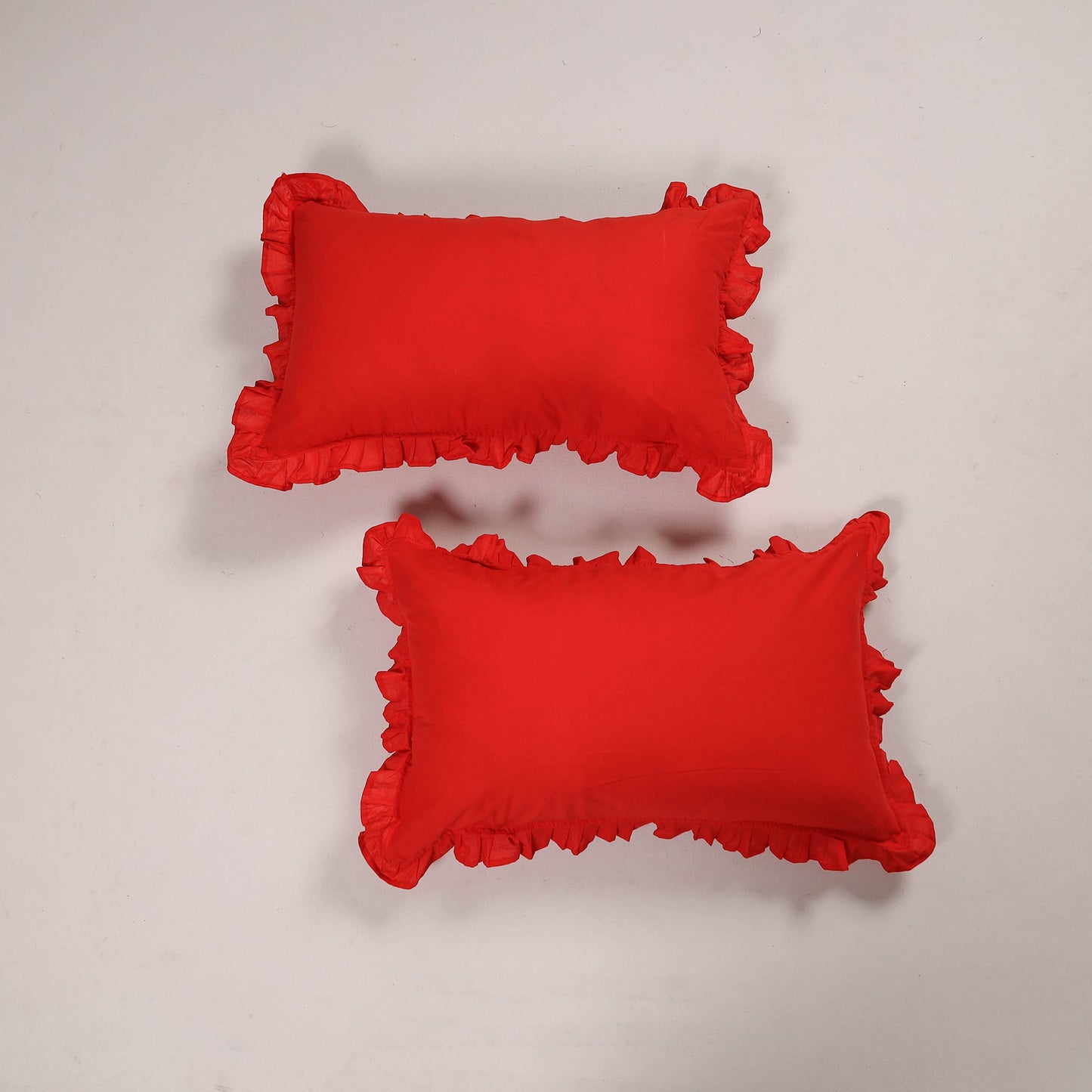 Red - set of 2 handcrafted cotton frill pillow covers 24