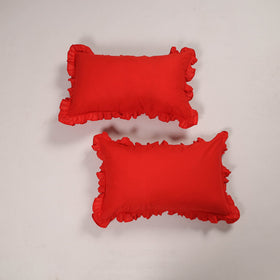 Red - set of 2 handcrafted cotton frill pillow covers 24