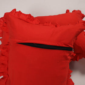 Red - set of 2 handcrafted cotton frill pillow covers 24