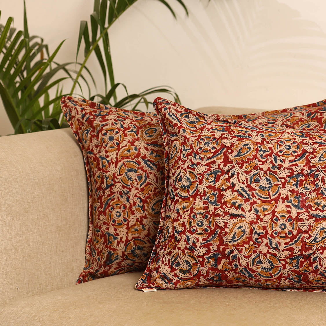 Red - set of 2 kalamkari hand pillow covers 31 - handcrafted