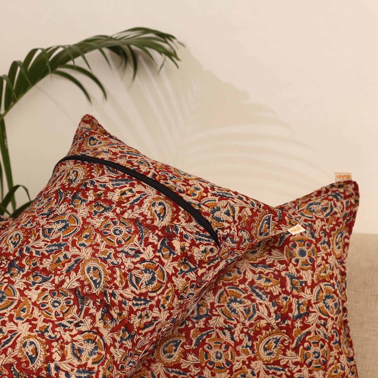 Red - set of 2 kalamkari hand pillow covers 31 - handcrafted