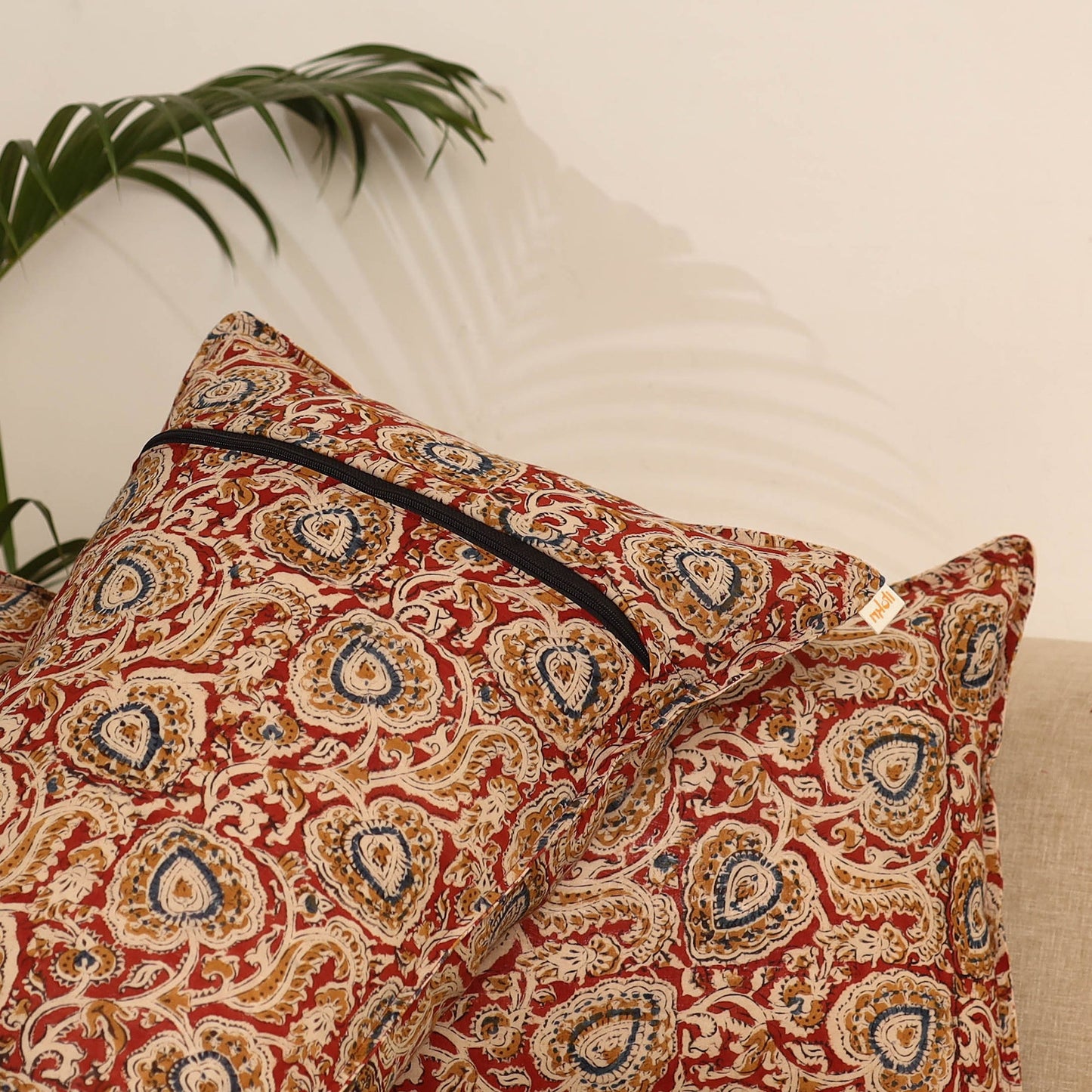Red - set of 2 kalamkari hand pillow covers 37 - handcrafted