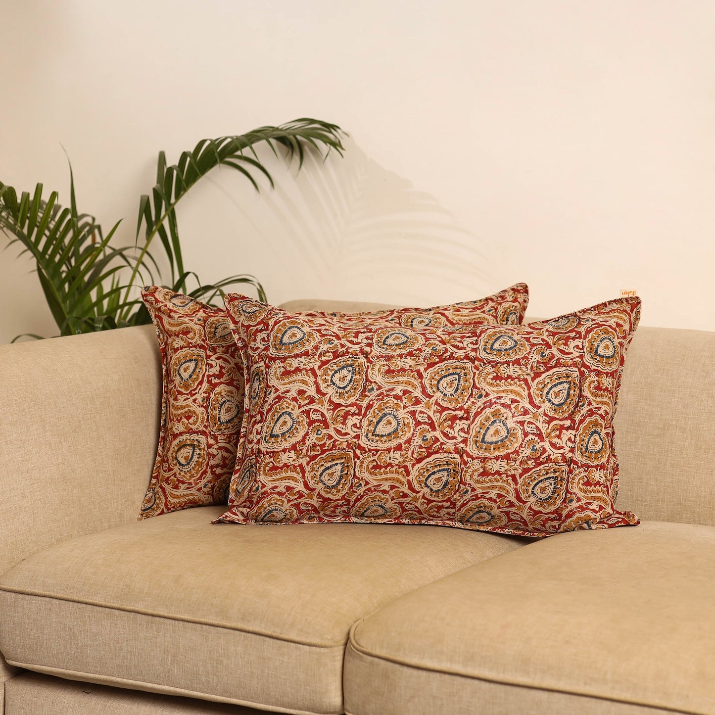 Red - set of 2 kalamkari hand pillow covers 37 - handcrafted