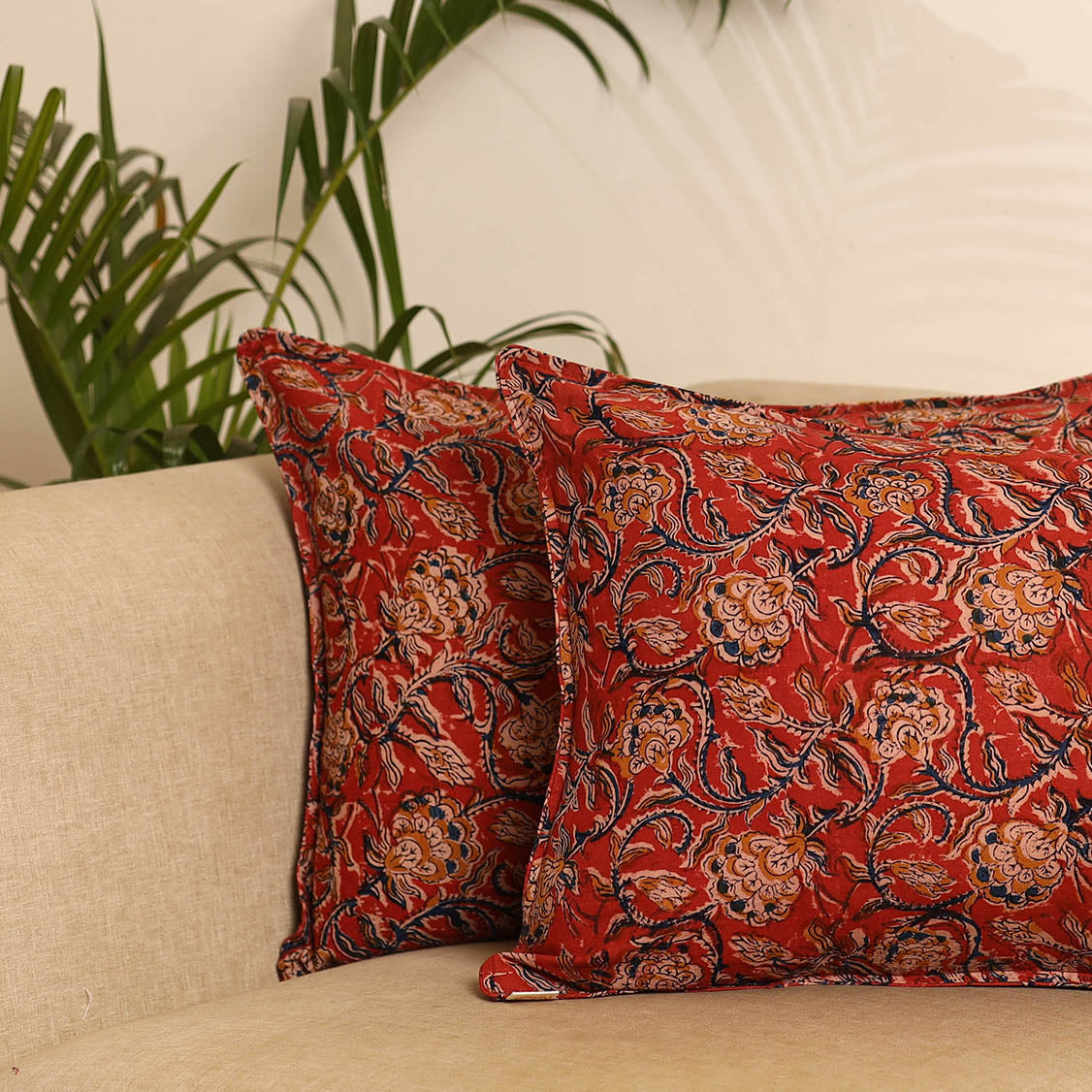 Red - set of 2 kalamkari hand pillow covers 42 - handcrafted