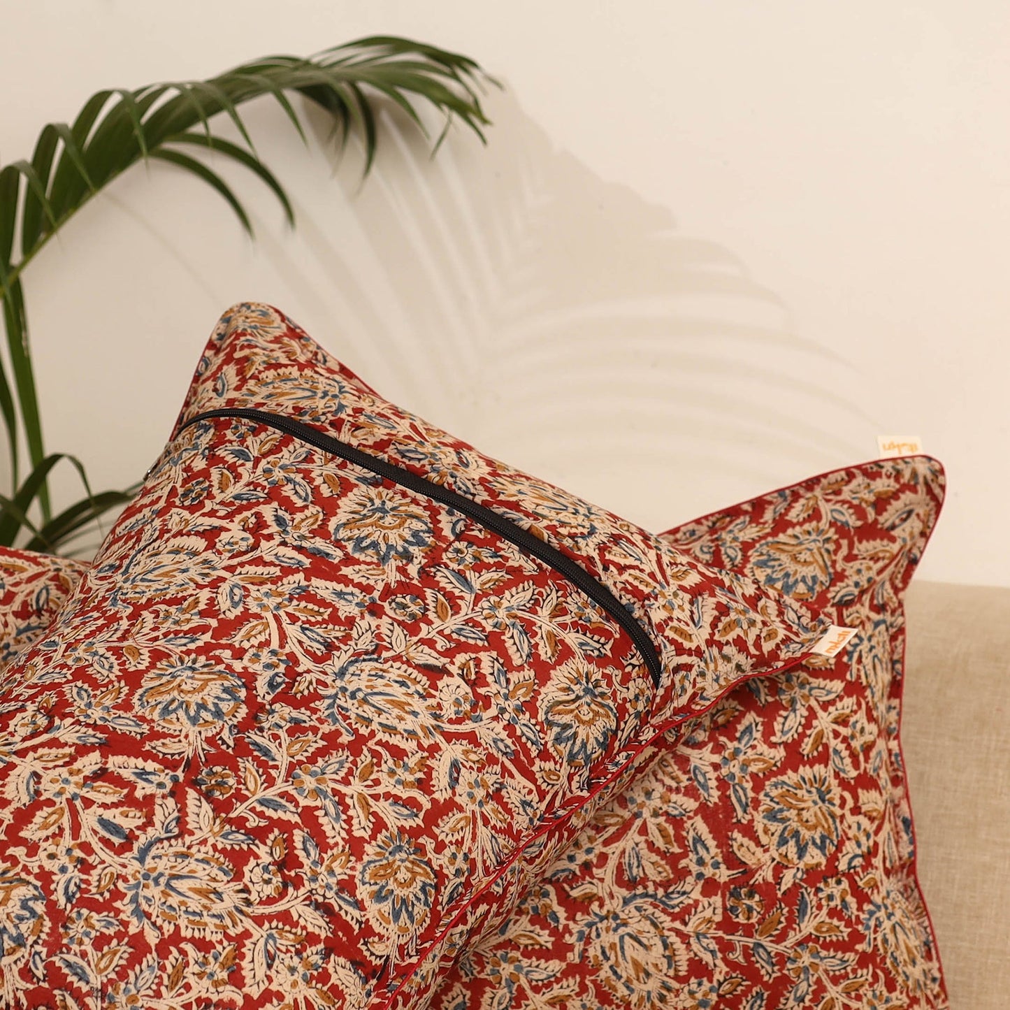 Red - set of 2 kalamkari hand pillow covers 45 - handcrafted