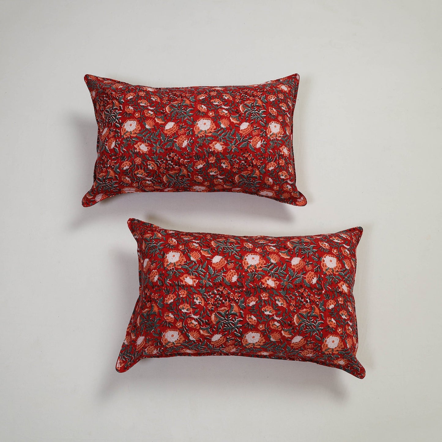 Red - set of 2 sanganeri cotton pillow covers 03