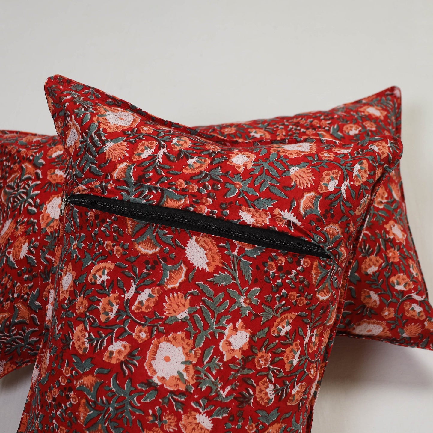 Red - set of 2 sanganeri cotton pillow covers 03
