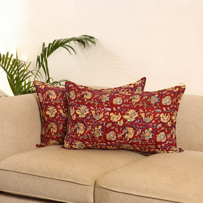 Red - set of 2 sanganeri pillow covers 03 - handcrafted