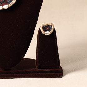 Red - shell work fabart jute necklace set 39 - handcrafted