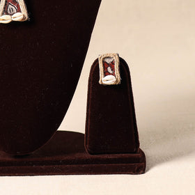 Red - shell work fabart jute necklace set 47 - handcrafted