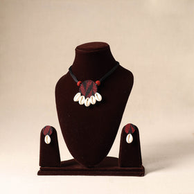 Red Shell Work Fabart Necklace Set