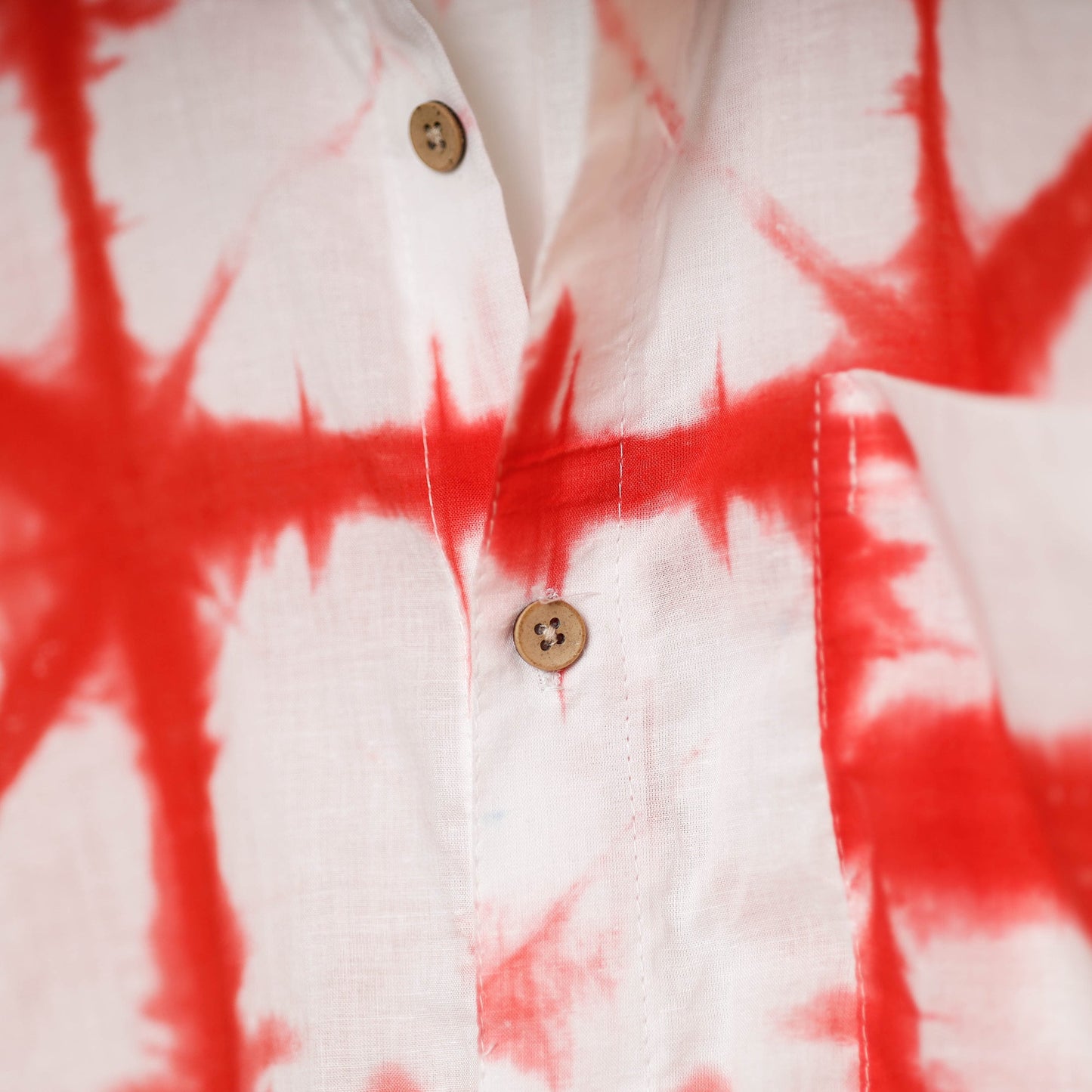 Red - shibori tie-dye mul cotton men half sleeve shirt