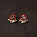 Red - shifa fabart earrings with kundan & beads