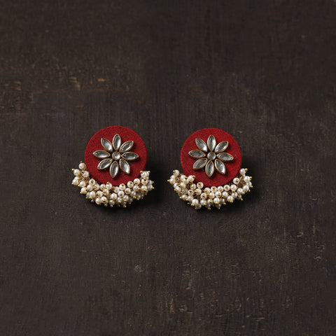 Red - shifa fabart earrings with kundan & beads