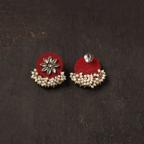 Red - shifa fabart earrings with kundan & beads