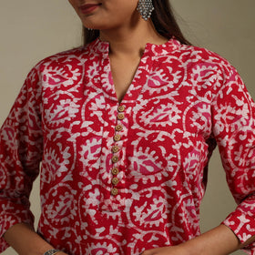 Short cotton hand batik kurta for women 36 - handcrafted