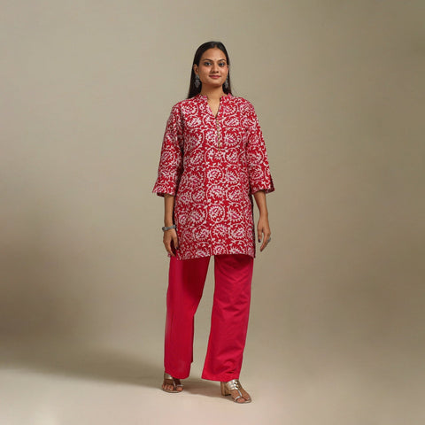 Short cotton hand batik kurta for women 36 - handcrafted