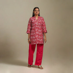 Short cotton hand batik kurta for women 36 - handcrafted