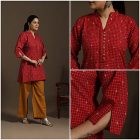 Short cotton jacquard kurta for women 18 - handcrafted