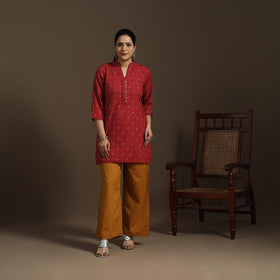 Short cotton jacquard kurta for women 18 - handcrafted