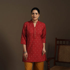 Short cotton jacquard kurta for women 18 - handcrafted